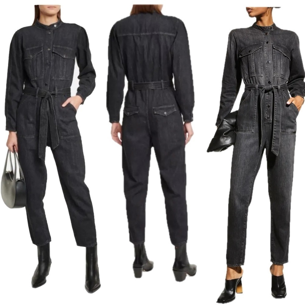 Veronica Beard Jeans Annie cargo denim Jean jumpsuit in washed Onyx Sz S NWT